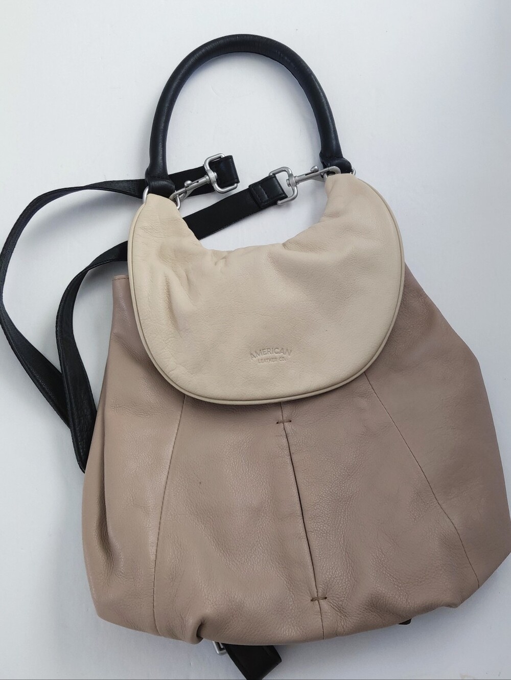 American Leather Co Two-Tone Leather Convertible Shoulder/Backpack Bag Pre-owned